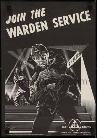 2d242 JOIN THE WARDEN SERVICE 13x18 special poster 1952 Federal Civil Defense Administration