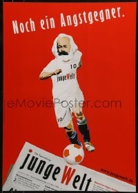 2d683 JUNGE WELT 17x24 German advertising poster 1990s image of soccer futbol player Karl Marx