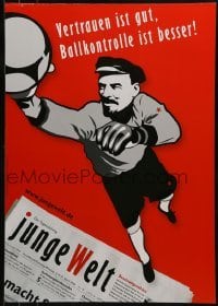 2d685 JUNGE WELT 17x24 German advertising poster 1990s soccer football goalie Vladimir Lenin