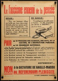 2d226 LE FASCISME ENNEMI DE LA PENSEE 17x24 French political campaign 1950s compares Hitler De Gaulle