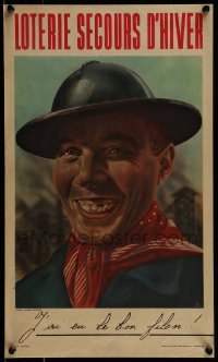 2d150 LOTERIE SECOURS D'HIVER 12x20 Belgian special poster 1940s Red Cross, art of smiling miner