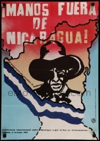 2d619 MANOS FUERA DE NICARAGUA 17x24 special poster 1984 World Federation of Democratic Youth