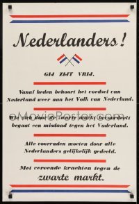 2d153 NEDERLANDERS GIJ ZIJT VRIJ 20x30 Dutch special poster 1945 do not buy food from black market