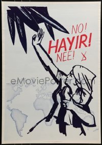 2d536 NO HAYIR NEE 17x24 Dutch special poster 1980s woman holding a child & fending off missiles