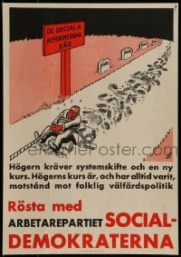 2d072 ROSTA MED ARBETAREPARTIET SOCIALDEMOKRATERNA 11x16 Swedish political campaign 1930s rope