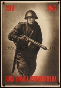 2d167 RUDA ARMADA-OSVOBODITELKA 23x33 Czech special poster 1940s art of soldier with machine gun