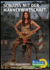 2d692 SCHLUSS MIT DER MANNERWIRTSCHAFT 24x33 German political campaign 1998 woman with jackhammer