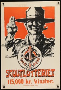 2d161 SCOUTLOTTERIET 22x33 Swedish special poster 1940s Gunnar Widholm art of scout giving salute