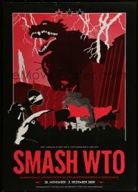 2d877 SMASH WTO 17x23 Swiss special poster 2009 Godzilla-like monster and protesters