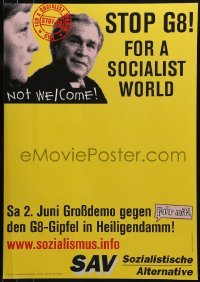 2d743 STOP G8 FOR A SOCIALIST WORLD 17x24 German special poster 2000s G8 summit, Merkel and Bush