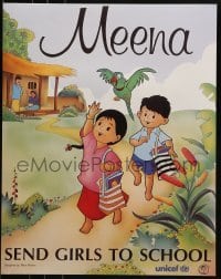 2d724 UNICEF 17x21 special poster 1990s Ram Mohan art of Meena, send girls to school