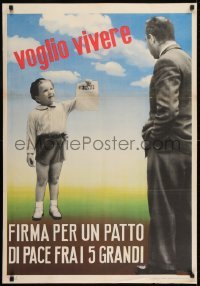2d202 VOGLIO VIVERE 27x39 Italian political campaign 1951 young child holding petition up to man
