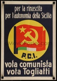 2d205 VOTA COMUNISTA VOTA TOGLIATTI 14x20 Italian political campaign 1953 PCI, Communist flag