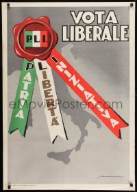 2d204 VOTA LIBERALE 28x39 Italian political campaign 1953 art of seal by M. Barabarat
