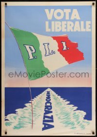 2d197 VOTA LIBERALE P.L.I. 28x39 Italian political campaign 1950s Italian flag over boat's wake