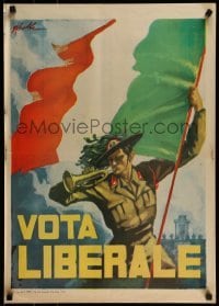 2d203 VOTA LIBERALE 20x28 Italian political campaign 1953 art of man blowing trumpet holding flag