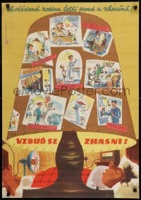 2d222 VZBUD SE ZHASNI 23x33 Czech special poster 1952 Fiser art of people wasting electricity