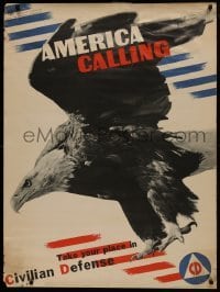 2d127 AMERICA CALLING 30x40 WWII war poster 1941 art & photo by Matter & Fisher of bald eagle