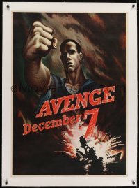 2d129 AVENGE DECEMBER 7 linen 29x40 WWII war poster 1942 attack on Pearl Harbor, Bernard Perlin art