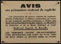 2d106 AVIS AUX PRISONNIERS RENTRANT DE CAPTIVITE 12x17 Belgian WWII war poster 1941 POW aid rules