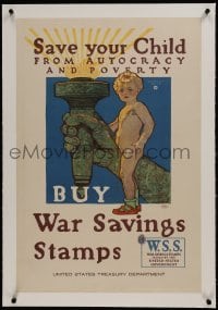 2d026 BUY WAR SAVING STAMPS linen 20x30 WWI war poster 1918 Herbert Paus art of child, Lady Liberty
