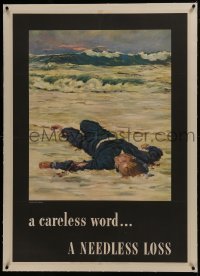 2d135 CARELESS WORD A NEEDLESS LOSS linen 29x40 WWII war poster 1943 Fischer art of fallen sailor