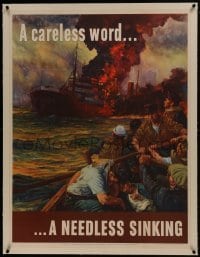 2d128 CARELESS WORD A NEEDLESS SINKING linen 29x37 WWII war poster 1942 art by Anton Otto Fischer