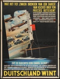 2d088 DUITSCHLAND WINT 35x47 Dutch WWII war poster 1940s ship w/German tanks & planes by Siegfried