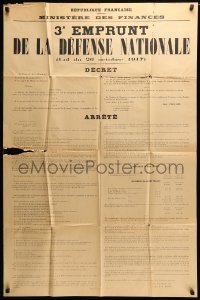 2d008 EMPRUNT DE LA DEFENSE NATIONALE 29x43 French WWI war bonds poster 1917 third loan program