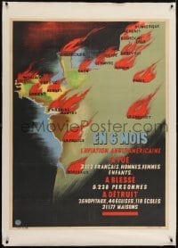 2d085 EN 6 MOIS linen 31x41 French WWII war poster 1943 art of cities in France on fire by Castel