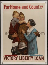 2d021 FOR HOME & COUNTRY linen 29x40 WWI war poster 1918 Alfred Everitt Orr art of reunited family