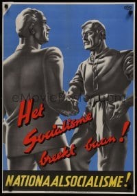 2d086 HET SOCIALISME BREEKT BAAN 21x31 Dutch WWII war poster 1940 National Socialism, handshake