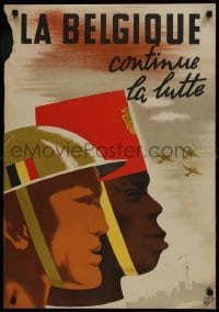 2d114 LA BELGIQUE CONTINUE LA LUTTE 21x30 Belgian WWII war poster 1945 soldiers, Belgium & Congo