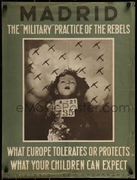 2d082 MADRID THE MILITARY PRACTICE OF THE REBELS 20x26 Spanish war poster 1937 killing children