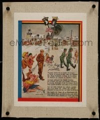 2d100 NUTS MCAULIFFE & HIS SKYDIVERS linen 10x13 Belgian WWII war poster 1945 poem & great art