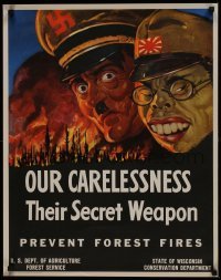 2d133 OUR CARELESSNESS THEIR SECRET WEAPON 22x28 WWII war poster 1943 art of Hitler & Tojo