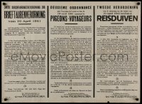 2d105 PIGEONS-VOYAGEURS 25x34 Belgian WWII war poster 1941 orders to deal with all Homing Pigeons