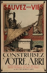 2d108 SAUVEZ VOS VIES 14x22 Belgian WWII war poster 1942 art of a bombed out building
