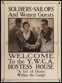 2d030 SOLDIERS SAILORS & WOMEN GUESTS 28x38 WWI war poster 1918 YMCA Hostess House, Tittle art