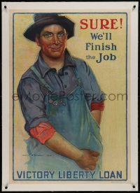 2d022 SURE WE'LL FINISH THE JOB linen 26x38 WWI war poster 1918 artwork of man by Gerrit A. Beneker
