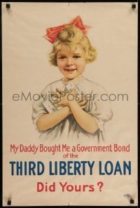 2d015 THIRD LIBERTY LOAN 20x30 WWI war poster 1917 her daddy bought her a government bond