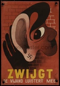 2d116 ZWIJGT 10x14 Belgian WWII war poster 1945 wild Wilchar art of Hitler w/ swastika on earlobe