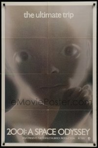 2f007 2001: A SPACE ODYSSEY 1sh R1974 Stanley Kubrick, image of star child, thin border design!