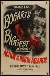 2f025 ACTION IN THE NORTH ATLANTIC 1sh 1943 great close up of Humphrey Bogart + sexy Julie Bishop!