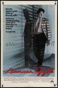 2f041 AMERICAN GIGOLO int'l 1sh 1980 male prostitute Richard Gere is being framed for murder!