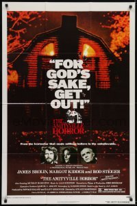 2f045 AMITYVILLE HORROR 1sh 1979 great image of haunted house, for God's sake get out!