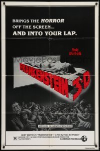 2f050 ANDY WARHOL'S FRANKENSTEIN 1sh R1980s cool 3D art of near-naked girl coming off screen!