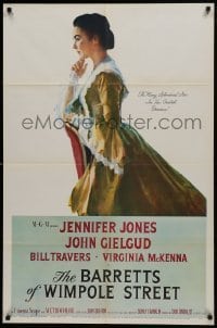2f077 BARRETTS OF WIMPOLE STREET 1sh 1957 art of pretty Jennifer Jones as Elizabeth Browning!