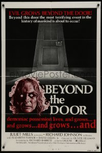 2f095 BEYOND THE DOOR style B 1sh 1974 demonic possession lives, most terrifying event of mankind!