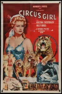 2f168 CIRCUS GIRL 1sh 1956 art of sexy Kristina Soederbaum w/circus tigers & elephants!